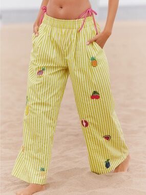 Anthropologie Celandine wide leg embroidered pants beach pants cover up fruit